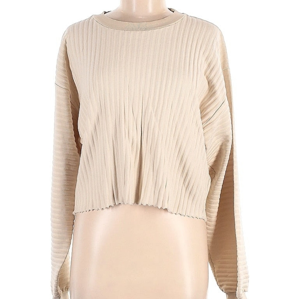 John Elliott Beige Ribbed Cropped Sweatshirt M